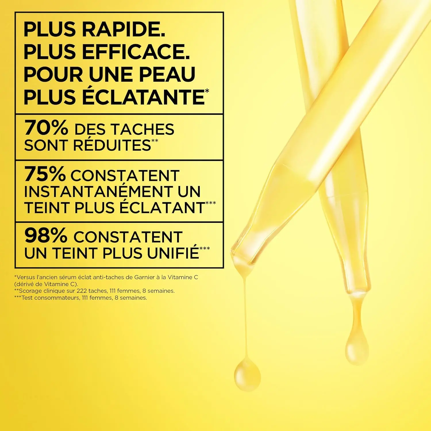Infographie marketing Garnier / L’Oréal (claims 70 % / 75 % / 98 %) — ce n’est pas une analyse Maison Moju
